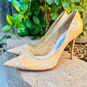 Jimmy Choo Beige Lace Heels 38 1/2 or 8.5 women’s